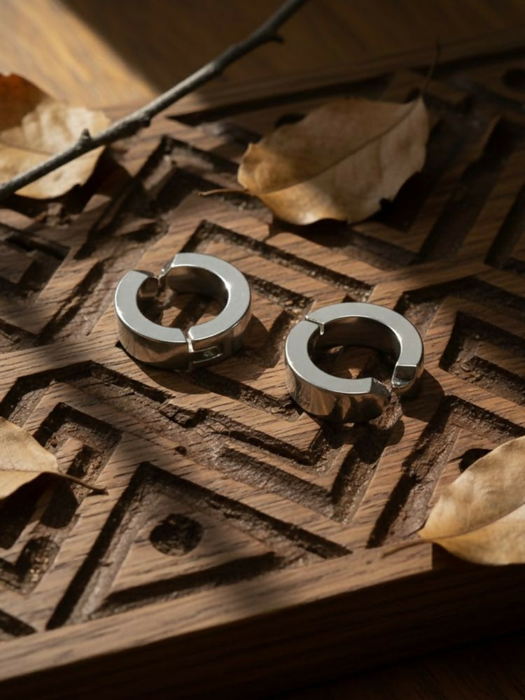 NVR Men's Silver Plated Hoop Earrings
