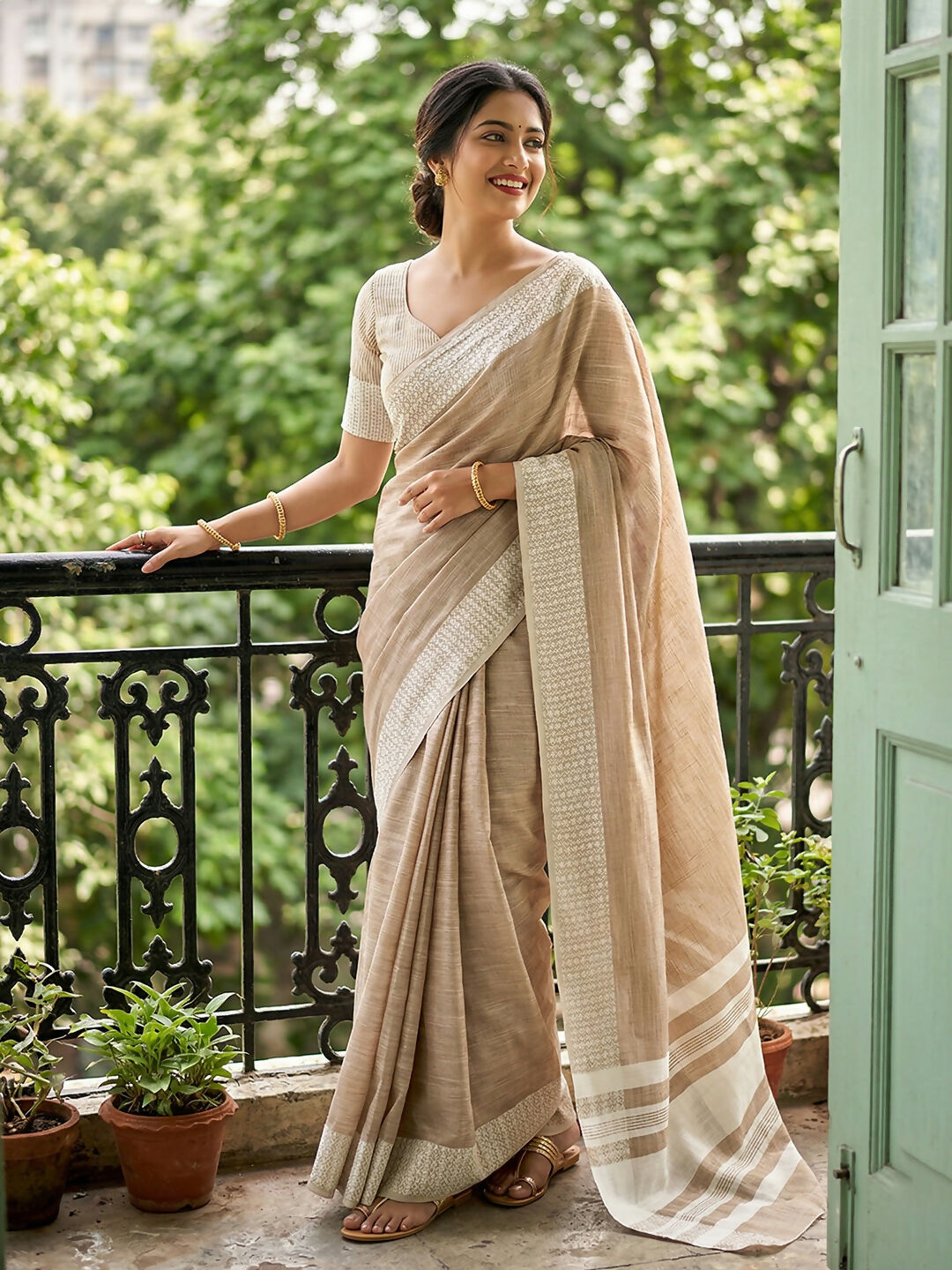 Shree Shyam Fashion Lite Brown Linen Saree