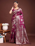 Anaita Purple Banarasi Silk Woven Work Saree With Blouse