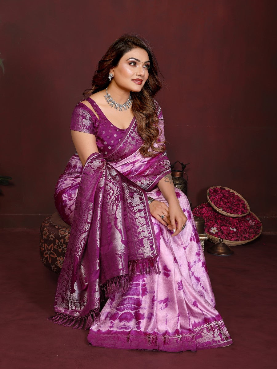 Anaita Purple Zari Weaving Work Satin Silk Saree With Blouse