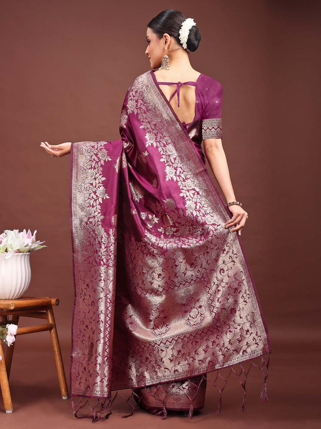 Anaita Purple Banarasi Silk Woven Work Saree With Blouse