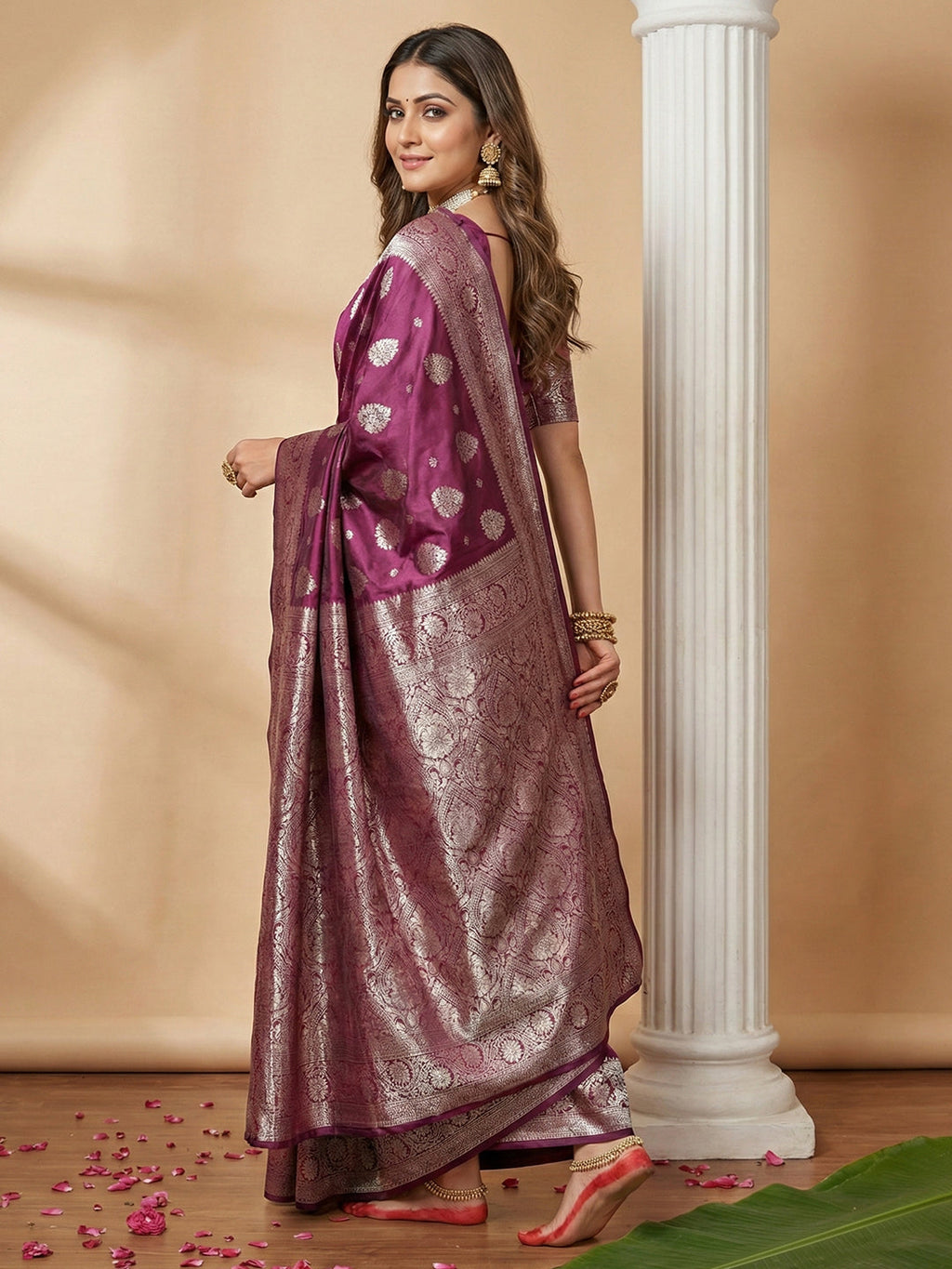 Anaita Purple Silk Blend Woven Saree With Blouse