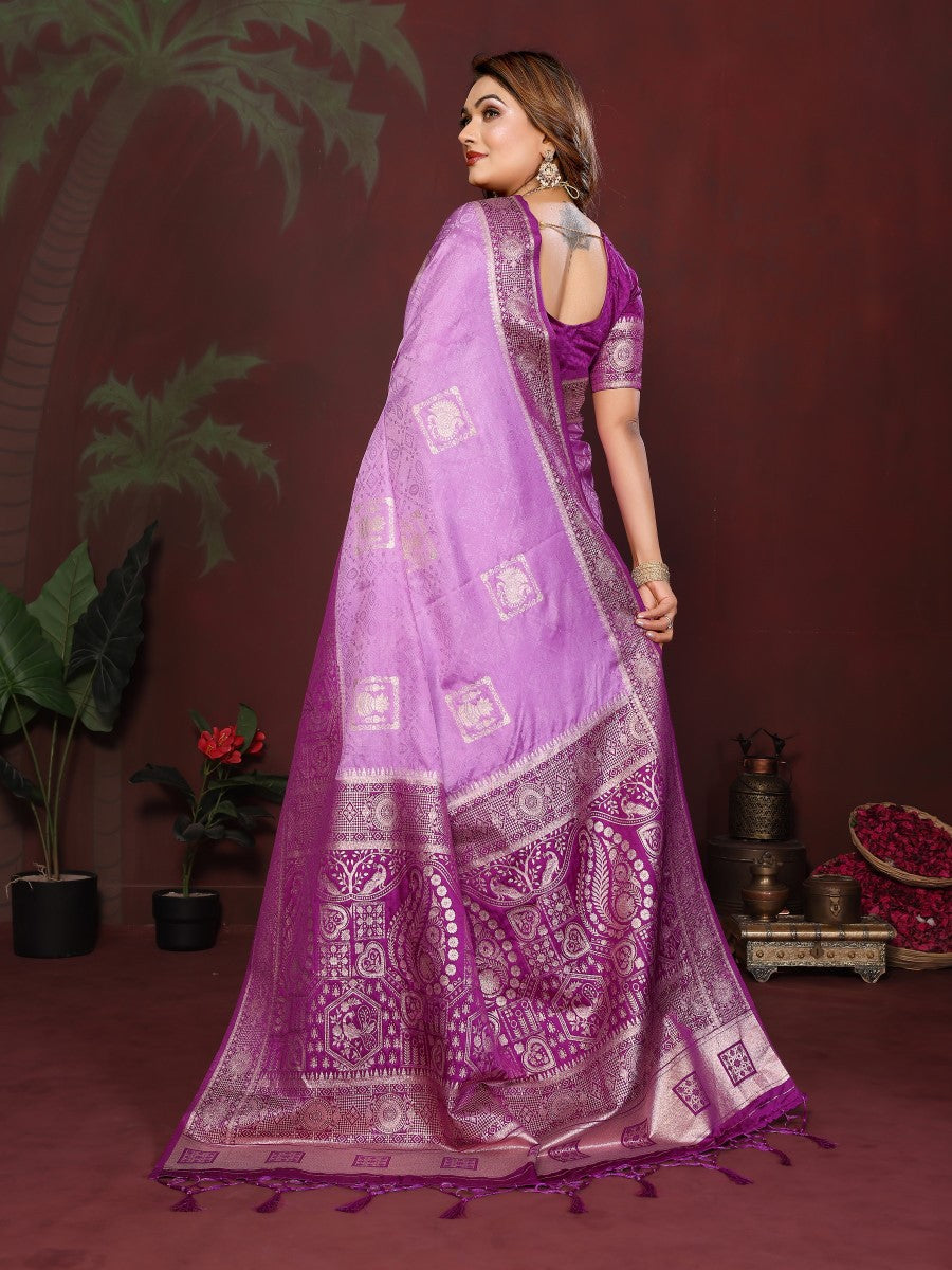 Anaita Purple Zari Butta Work Satin Silk Saree With Blouse