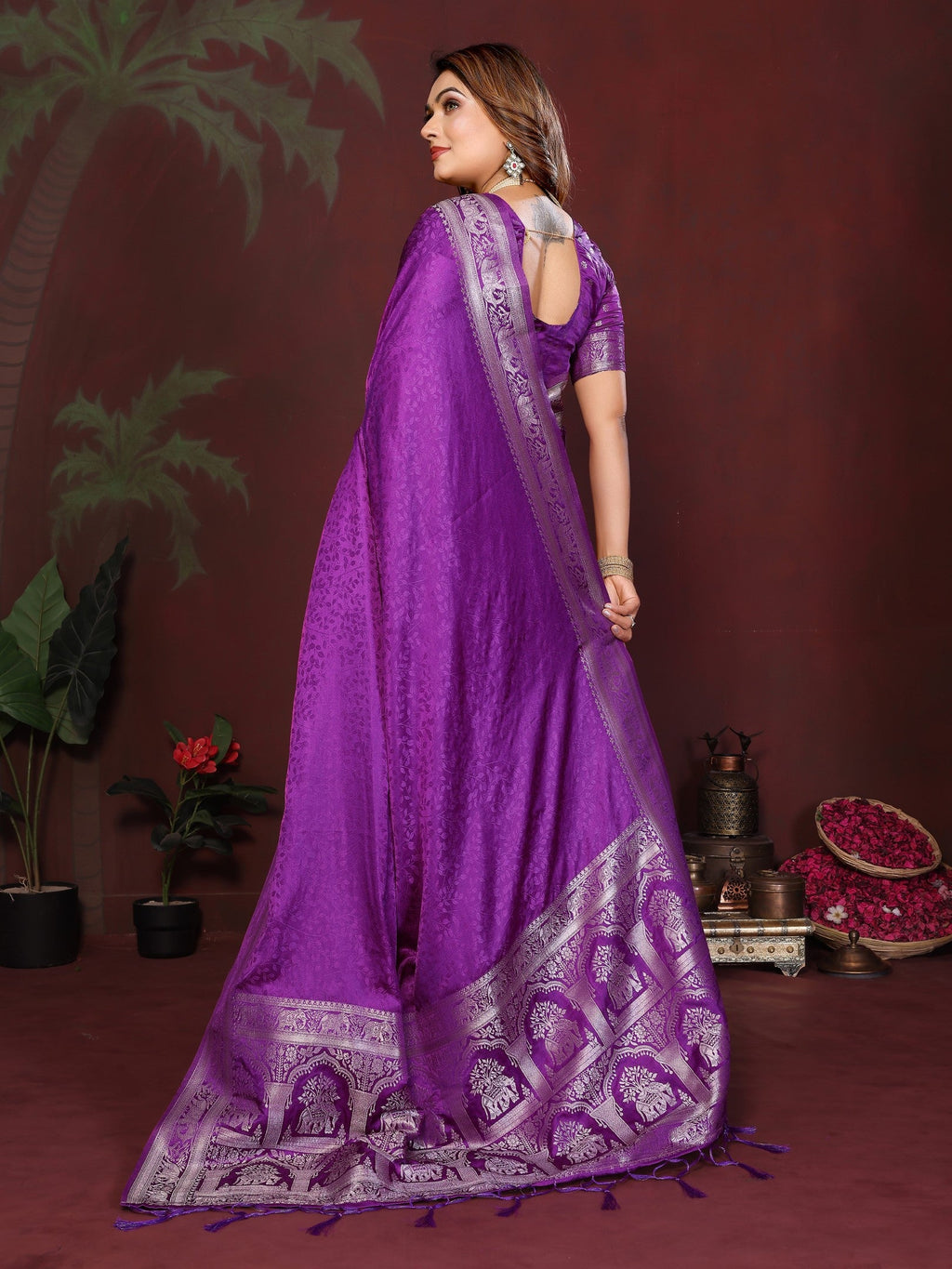 Anaita Purple Zari Weaving Work Satin Silk Saree With Blouse