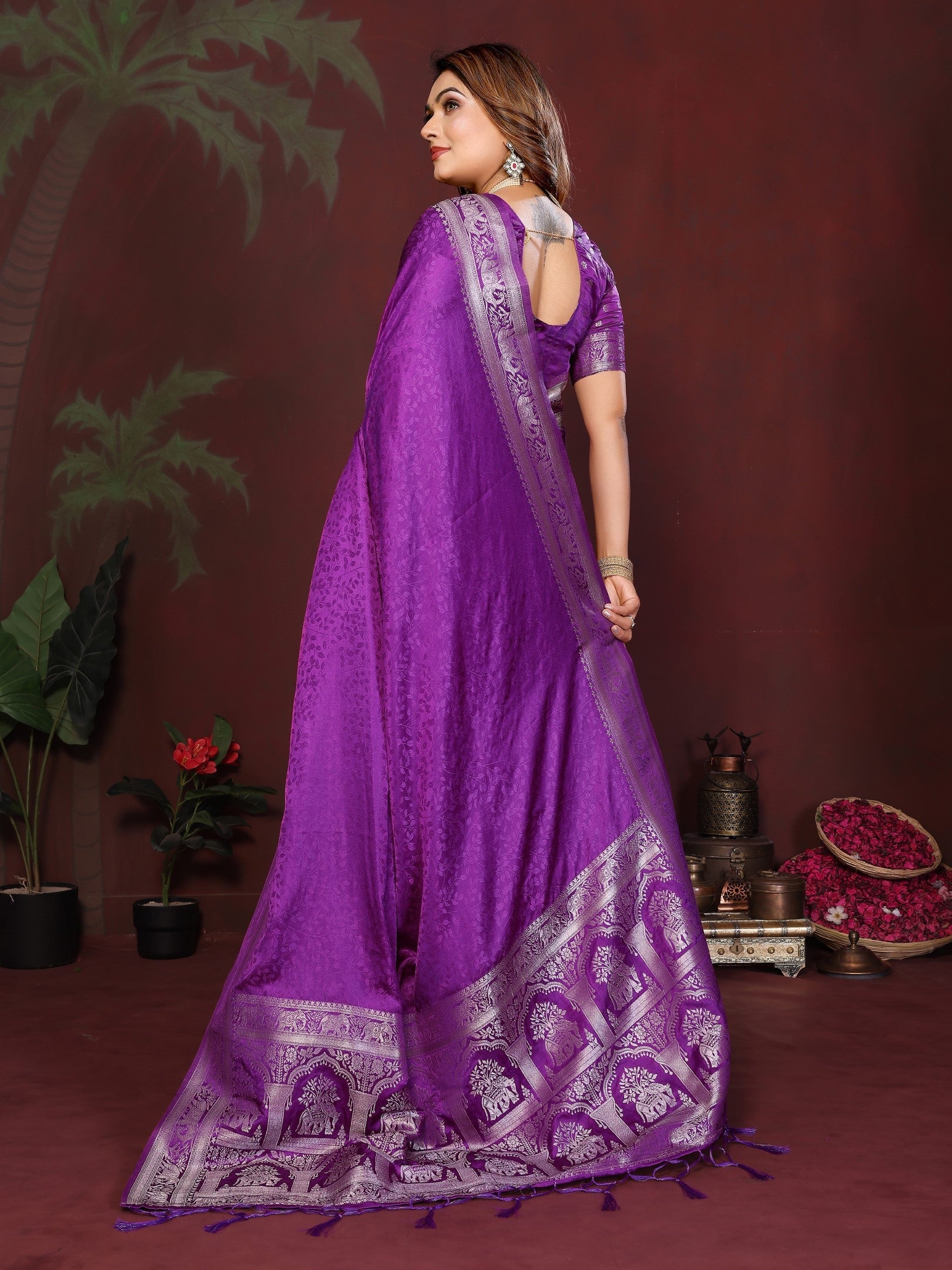 Anaita Purple Zari Weaving Work Satin Silk Saree With Blouse