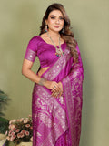 Anaita Purple Zari Butta Work Satin Silk Saree With Blouse