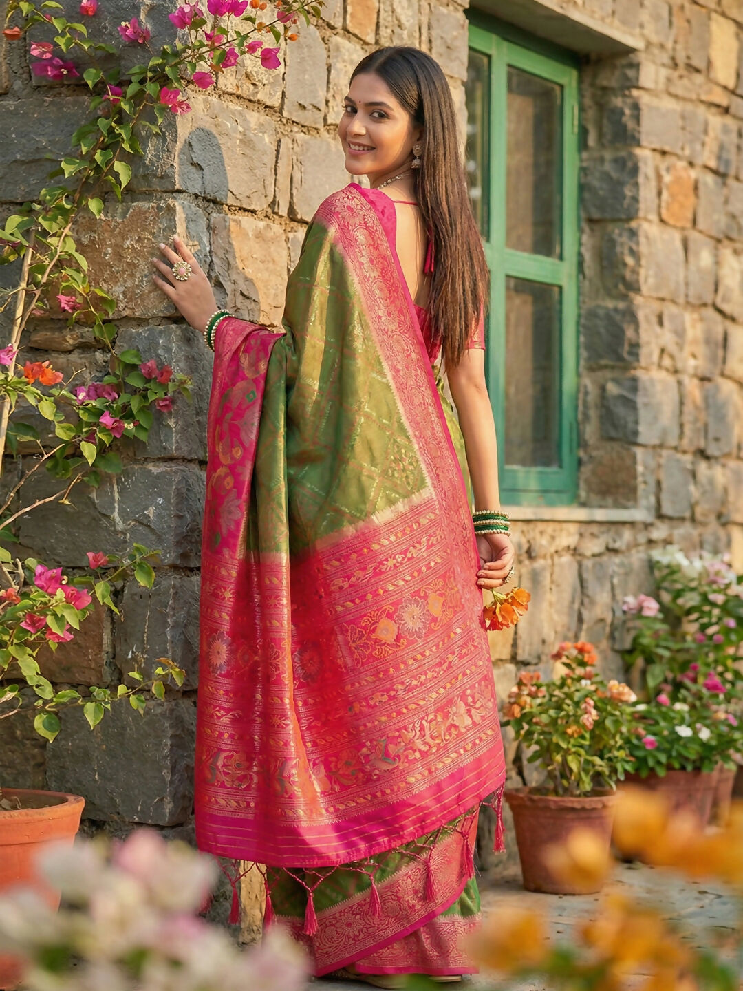 Shree Shyam Fashion Mehndi Pochampally Silk Saree