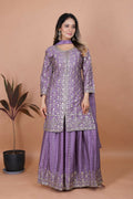 Joban Fashion Purple Silk Embroidered Sharara Set