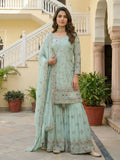 Joban Fashion Sky Georgette Embroidered Sharara Set