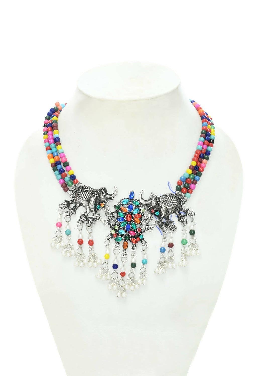 Mominos Fashion Johar Kamal Silver-Plated Brass Finish Elephant Design Choker For Women (Multi)