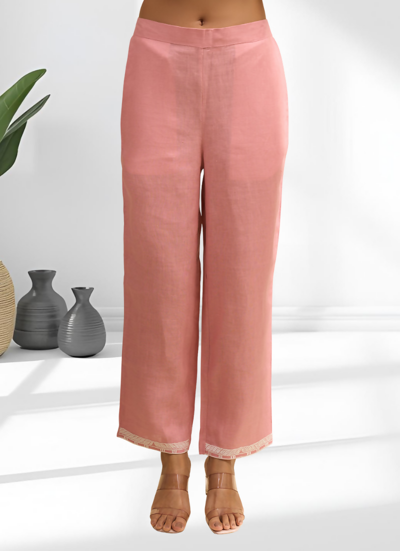 Joban Fashion Pink Linen Embroidered Readymade Cord Set