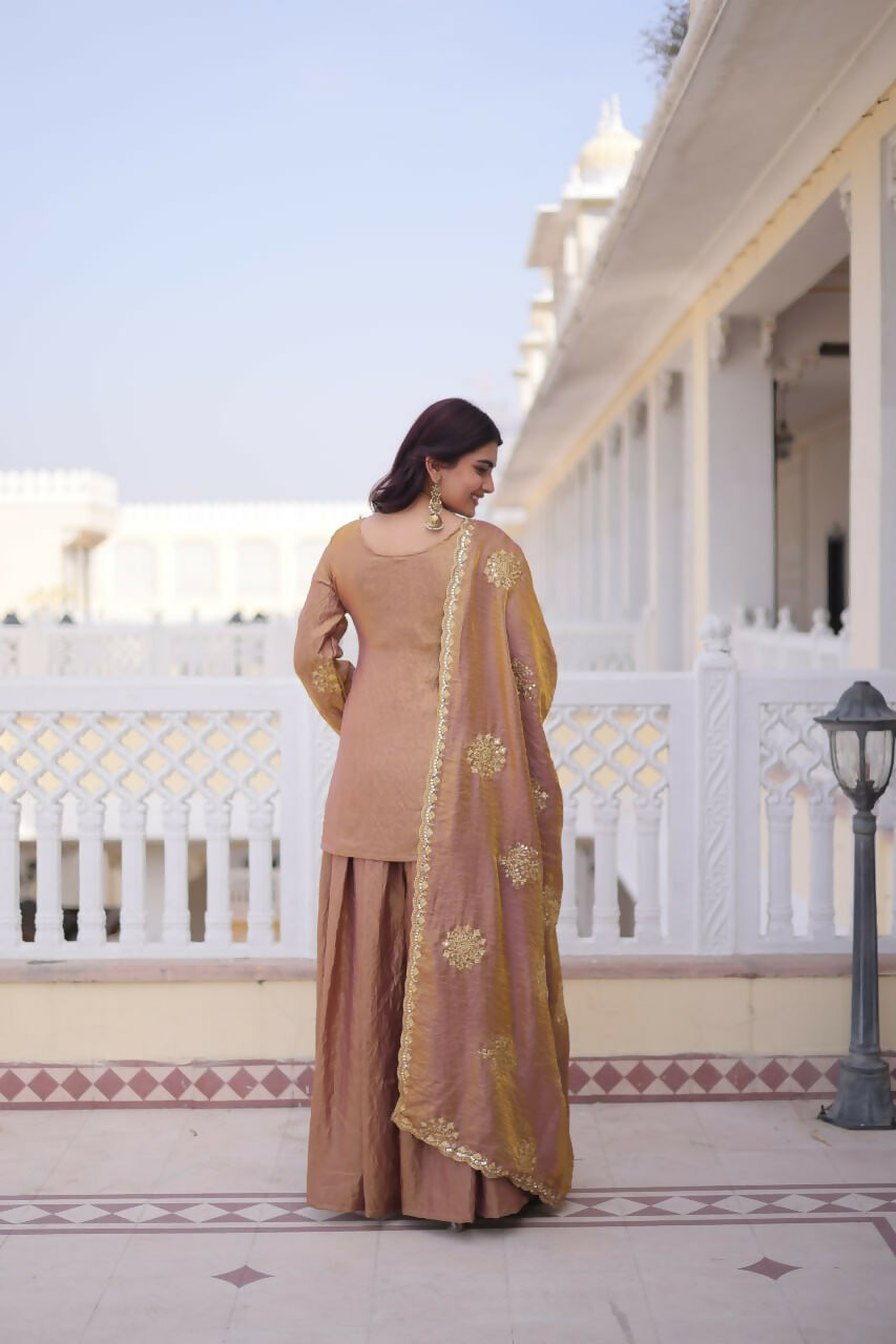 Teeya Creation Womens New Stylish Fendi Crush With Zari Sequins Embroidered Work Kurta Set