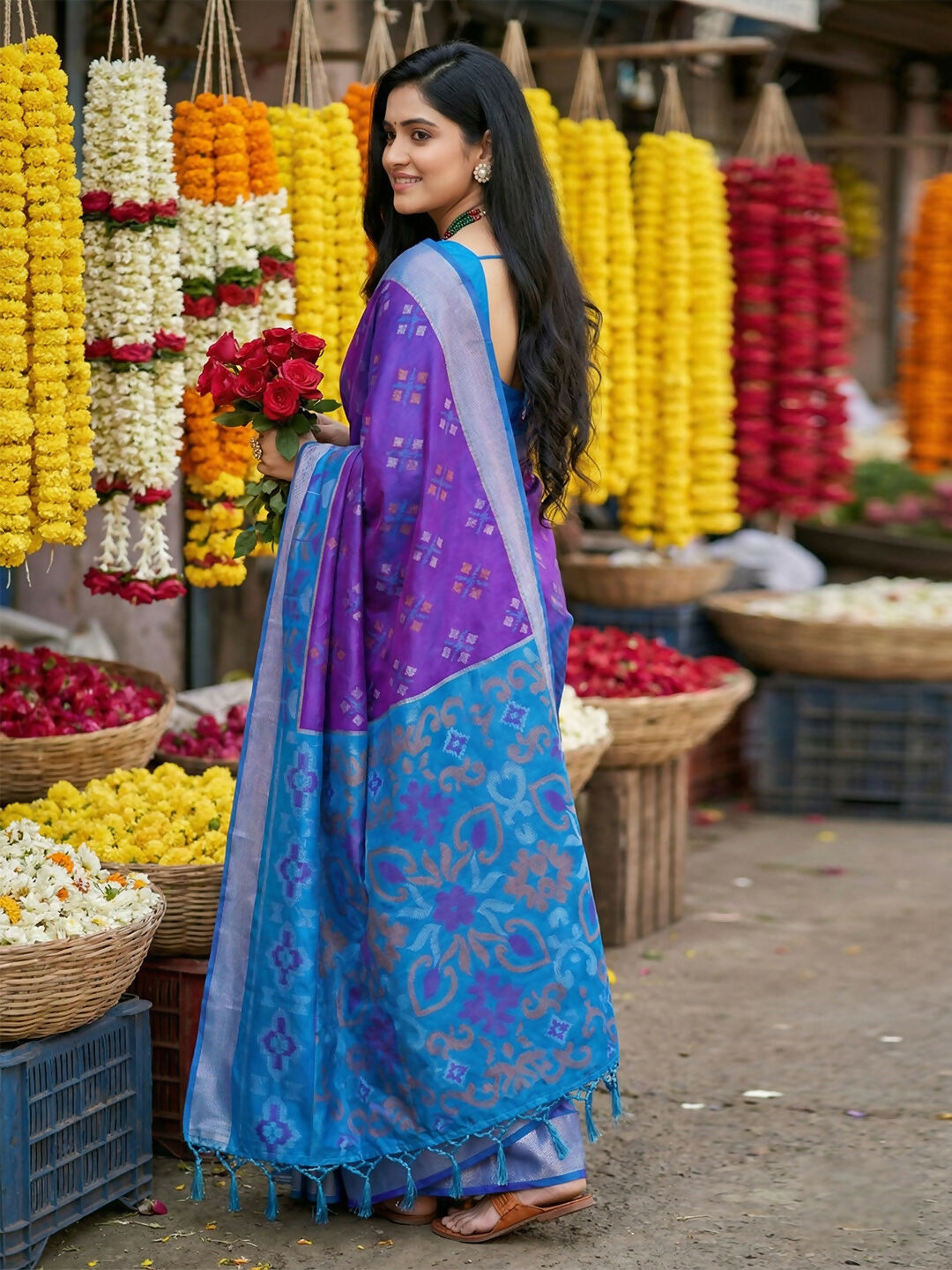 Shree Shyam Fashion Violet Pochampally Silk Saree