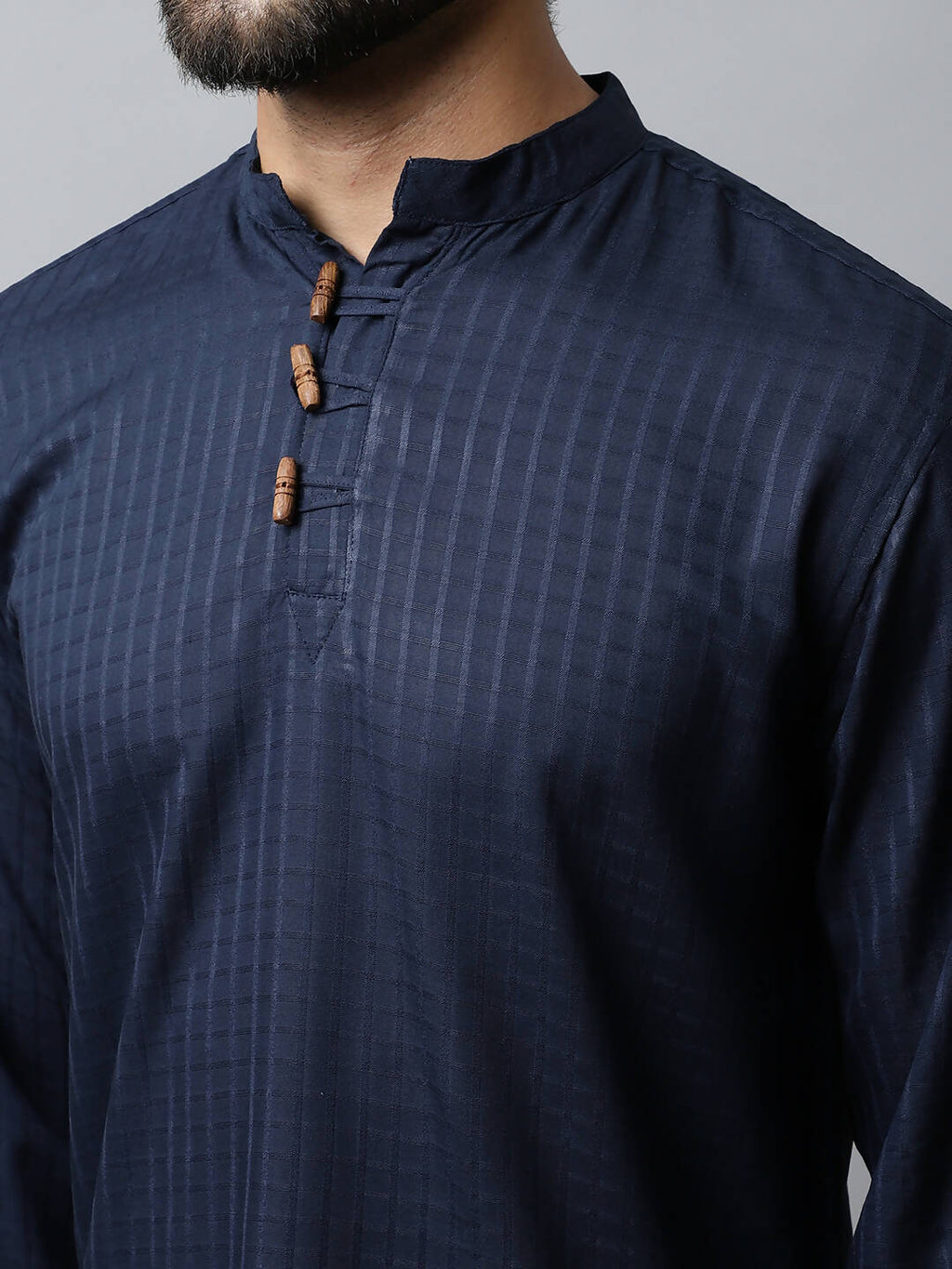 Even Apparels Navy blue Color Pure Cotton Men's Kurta With Side Placket (CHK082)