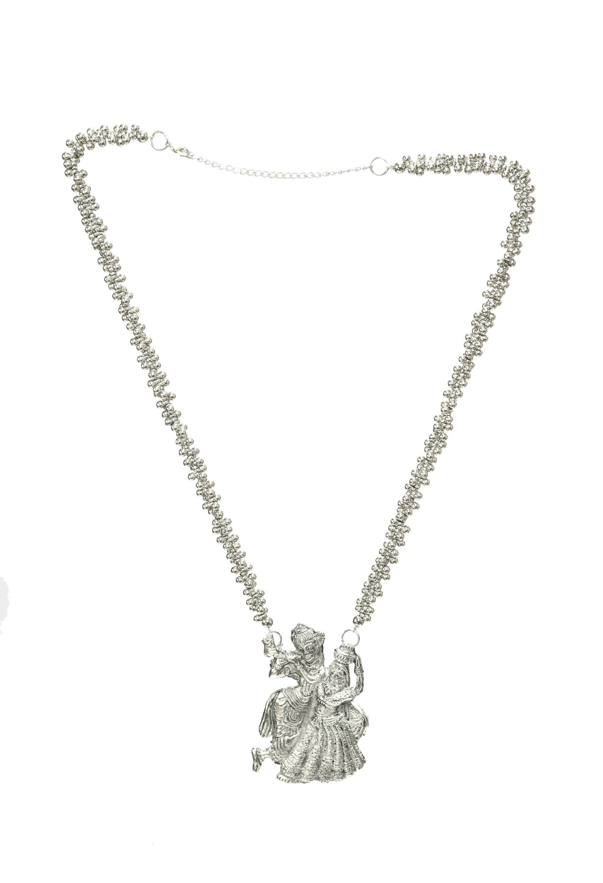 Mominos Fashion Johar Kamal Oxidised Silver-Plated Brass Finish Radha Kishan Long Necklace For Women