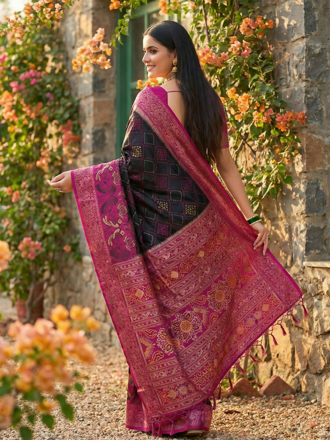 Shree Shyam Fashion Black Pochampally Silk Saree