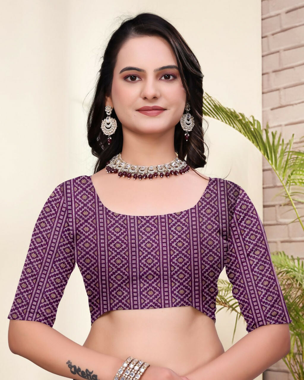 Prime Volt Mal Cotton Mustard Purple Ethnic Printed Saree with Designer Blouse Piece