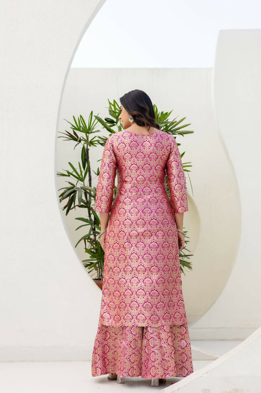 Teeya Creation Pink Viscose Jacquard Party Wear Designer Suit
