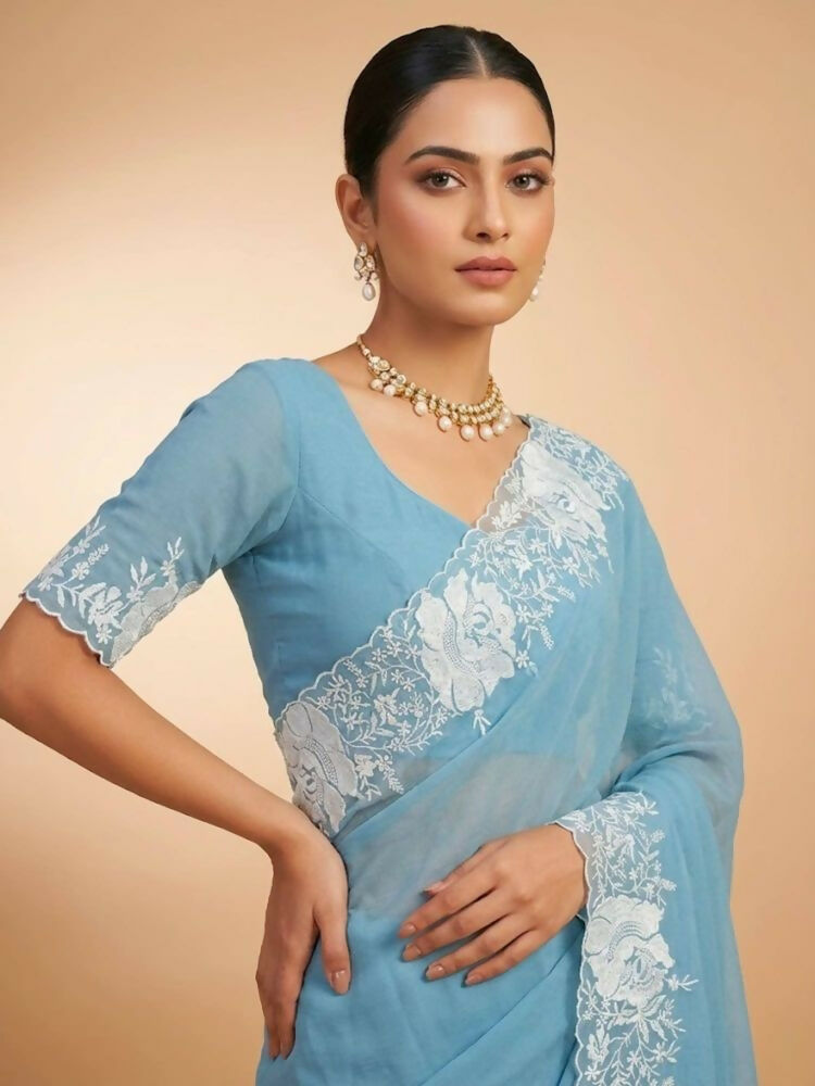Joban Fashion Sky Blue Candy Crush Party Wear Sarees