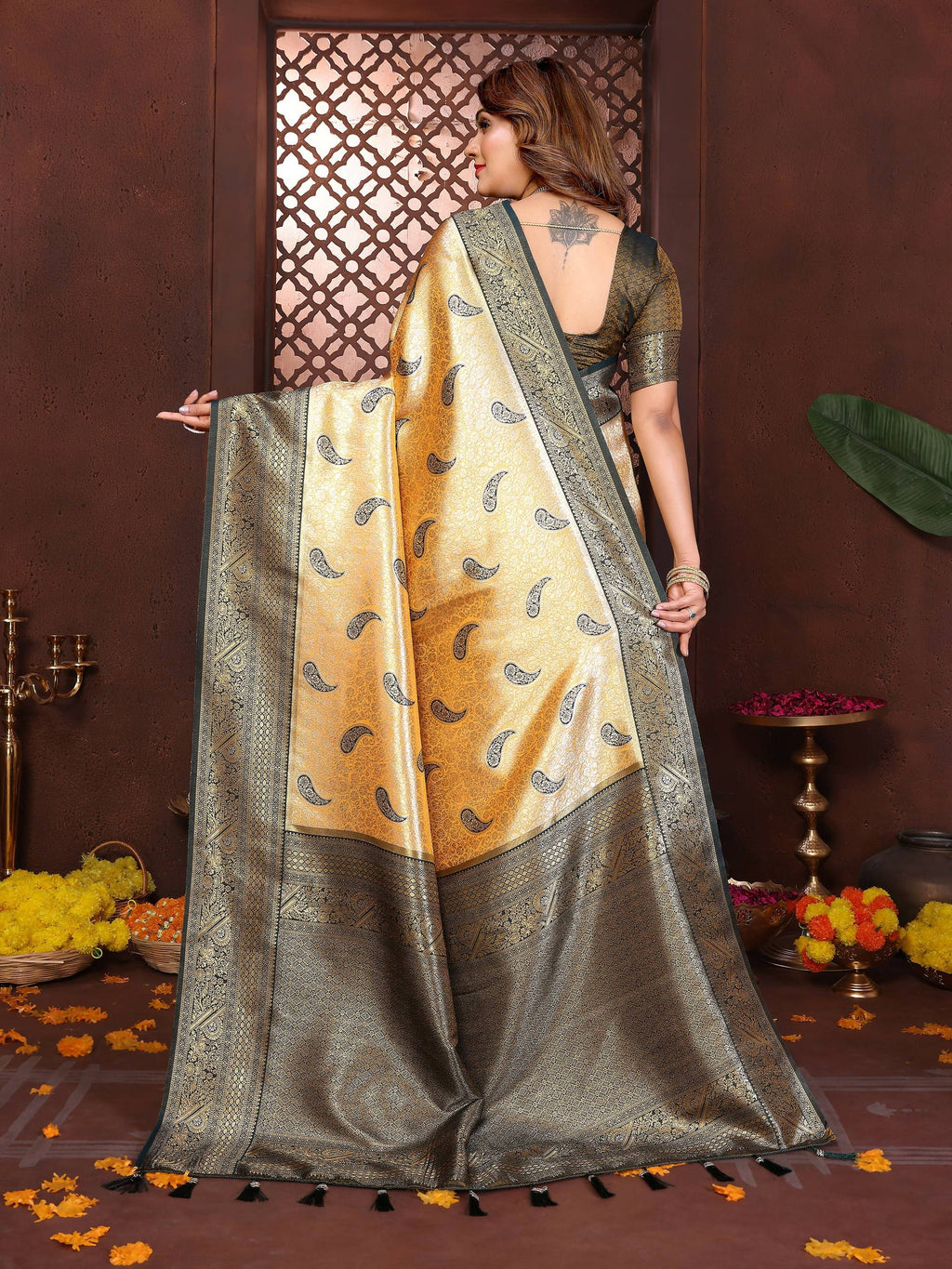 Aastha Fashion Mustard Tissue Silk Weaving Saree