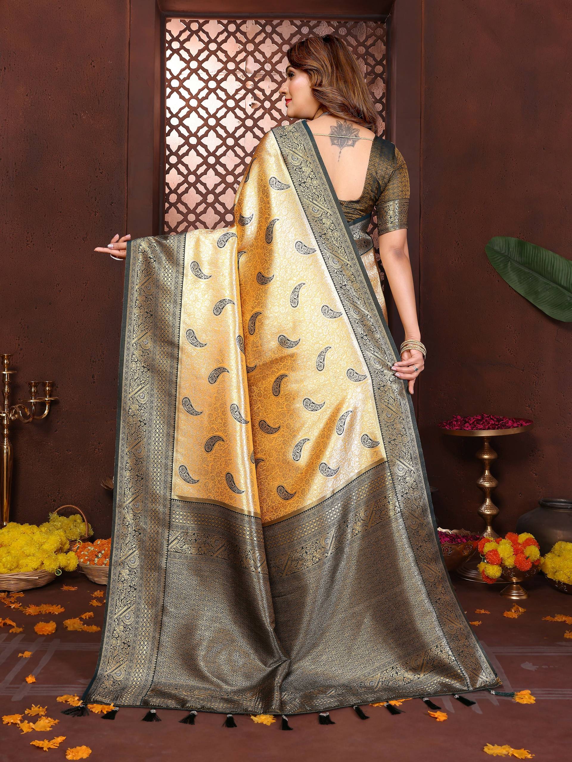 Aastha Fashion Mustard Tissue Silk Weaving Saree