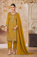 Anaita Mustard Vichitra Silk Readymade Suit with Embroidery & Lace Work