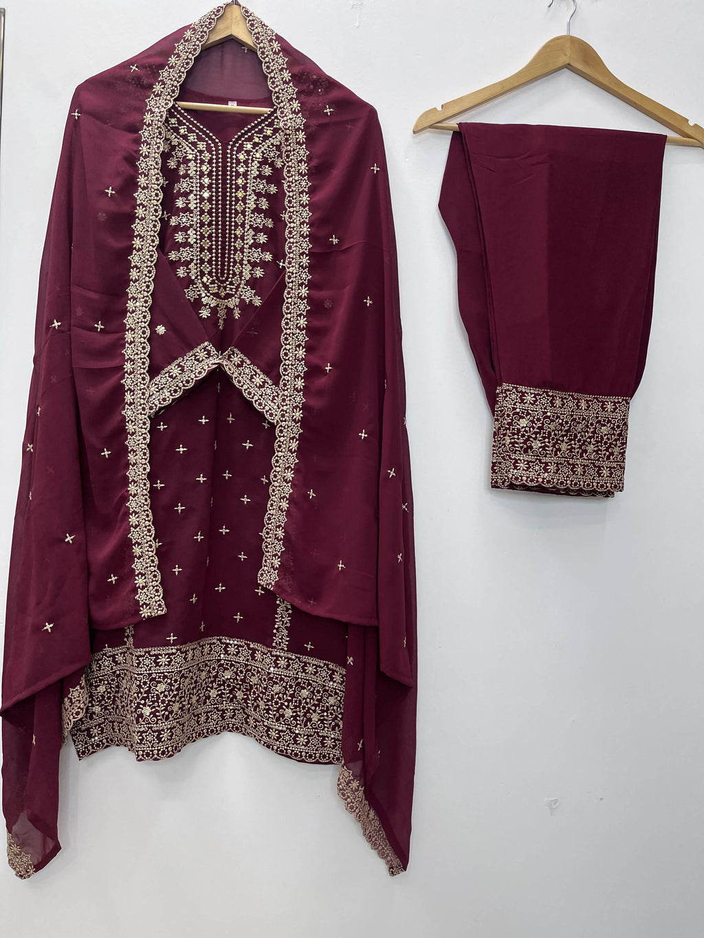 Teeya Creation Maroon Color Faux Georgette Embroidery Work Party Wear Salwar Suit