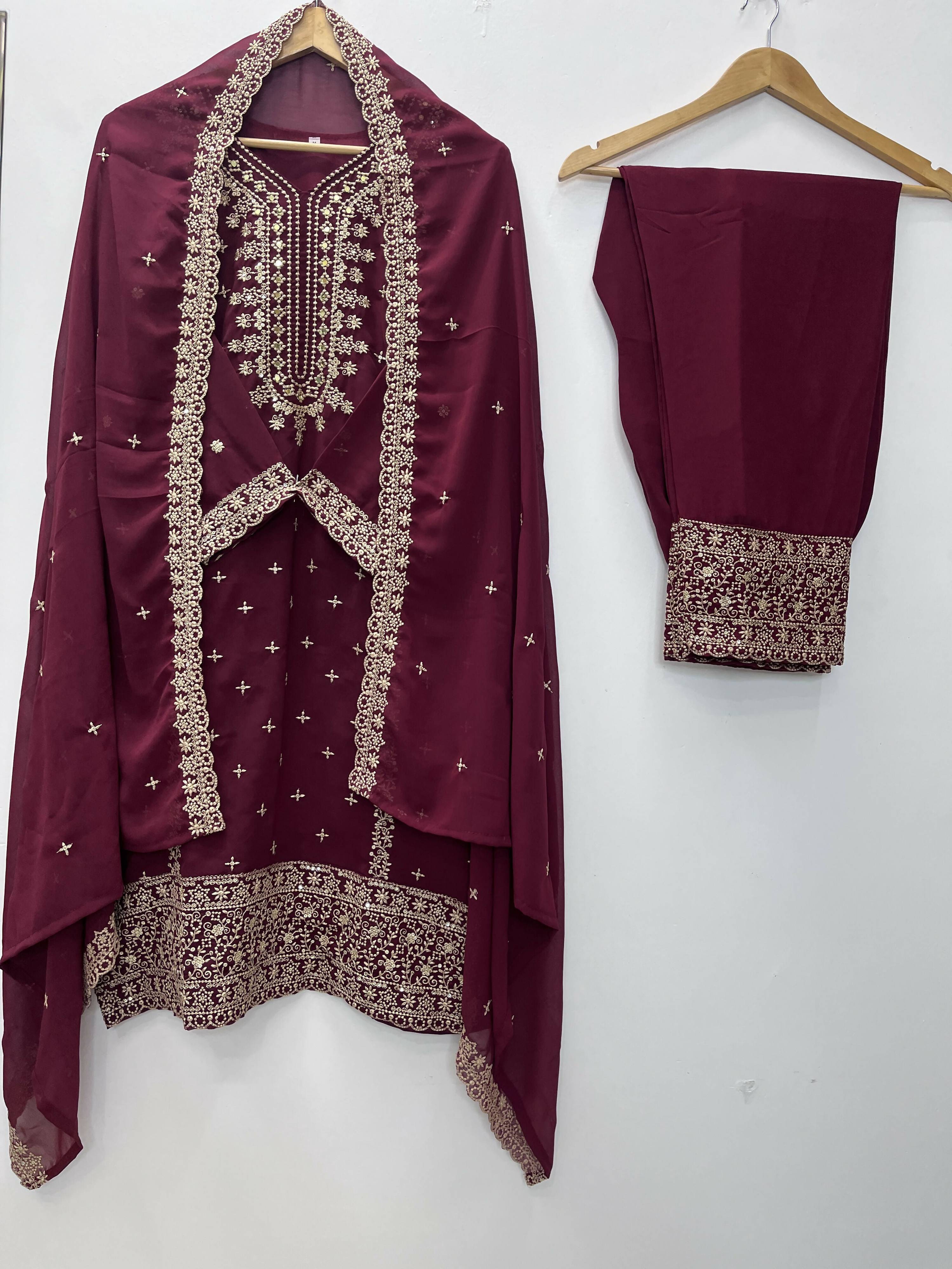 Teeya Creation Maroon Color Faux Georgette Embroidery Work Party Wear Salwar Suit