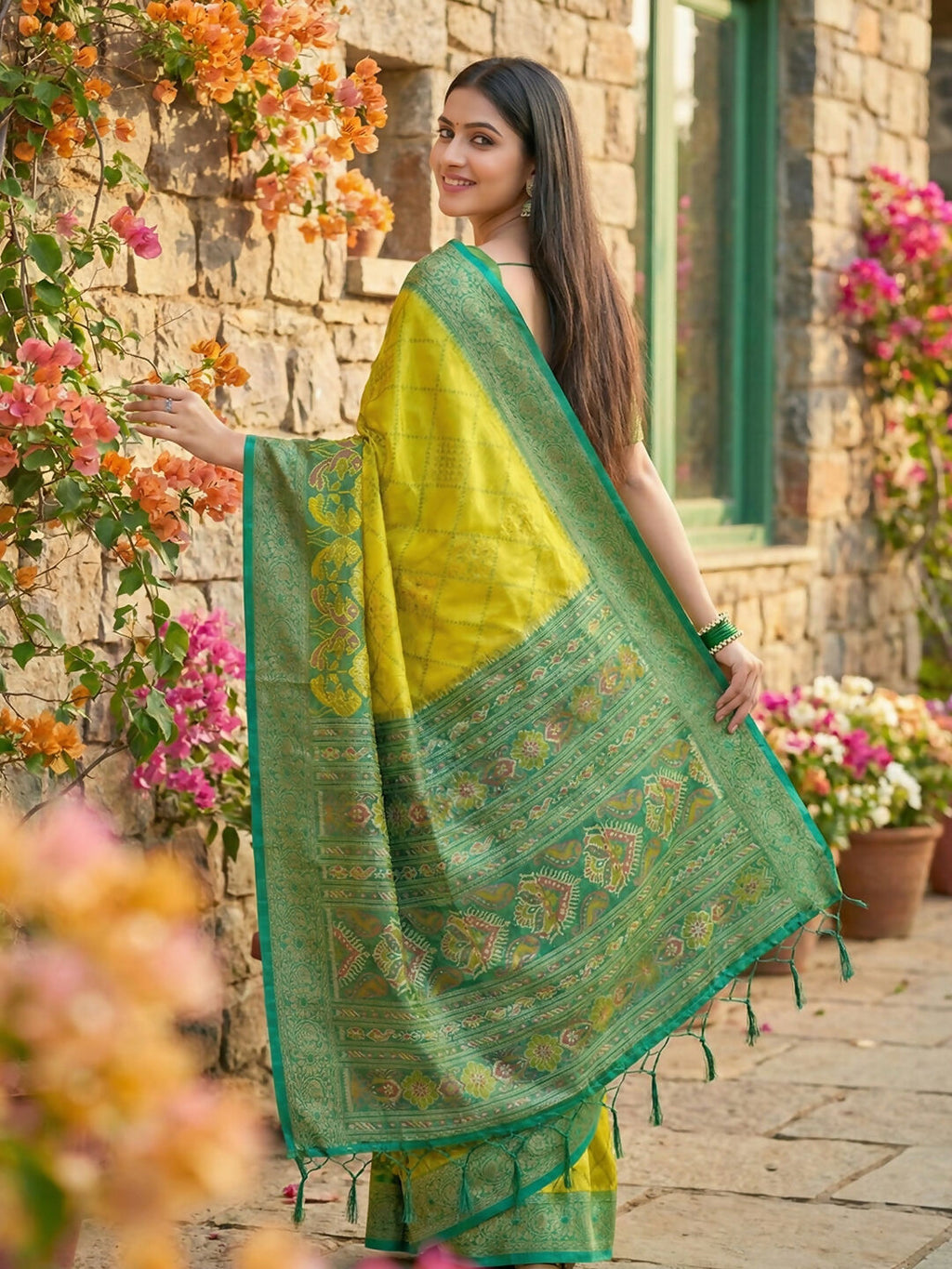 Shree Shyam Fashion Green Pochampally Silk Saree
