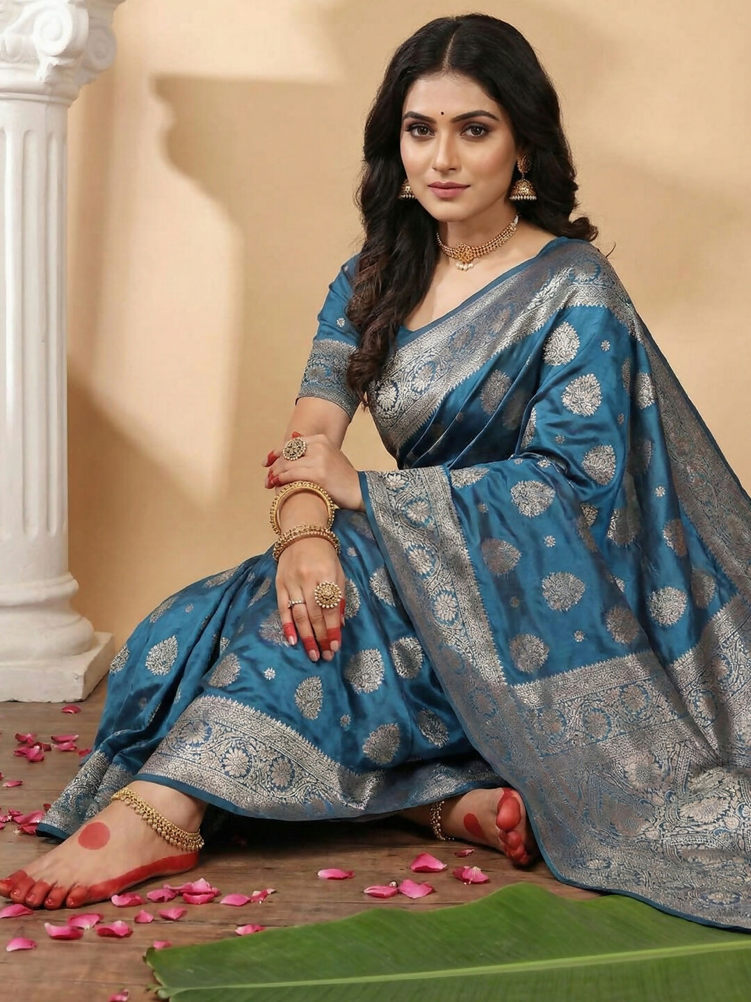 Shree Shyam Fashion Teal Blue Silk Blend Saree