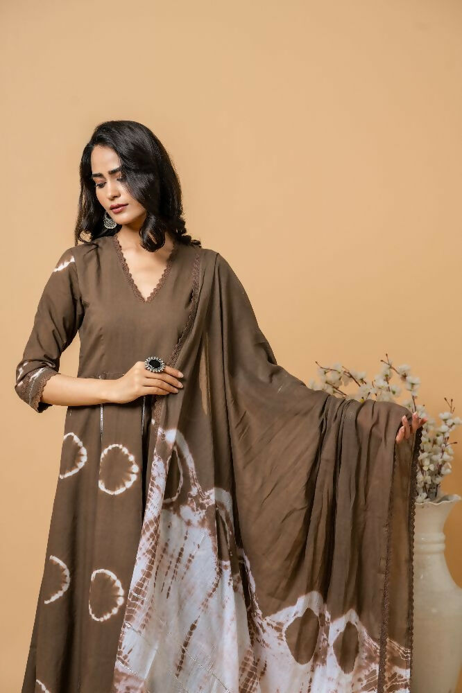 Joban Fashion Brown Tie & Dye Cotton Suit Set