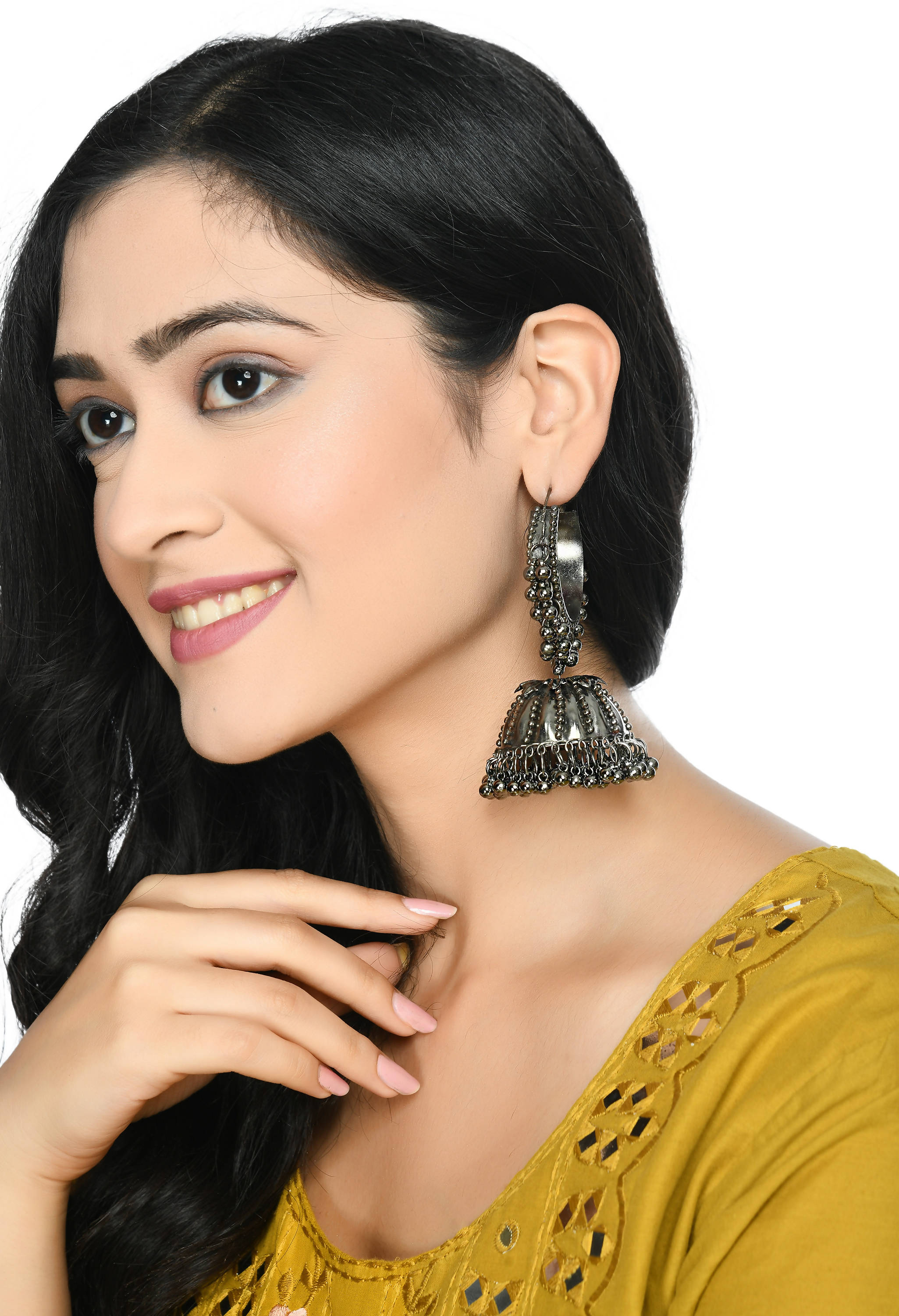 Mominos Fashion Johar Kamal Oxidised Black-Plated With Ghungroo Jhumkas