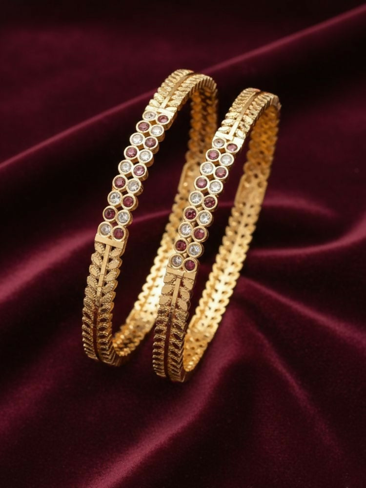 NVR Women Set of 2 Gold Plated CZ Stone Bangle