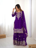 Lehenga Mart Designer Sharara Suit With Kurta, Sharara, Dupatta For Women-Purple