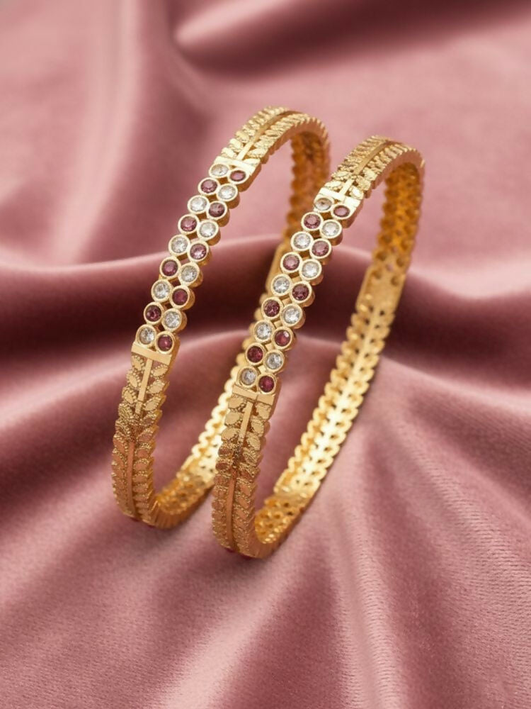 NVR Women Set of 2 Gold Plated CZ Stone Bangle