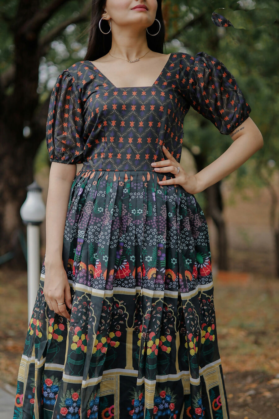 Aayaa Pure Chanderi Gown With Heavy Digital Print - Multi Color