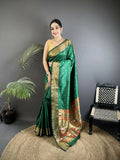 Joban Fashion Green Butti Woven Soft Lichi Silk Paithani Saree