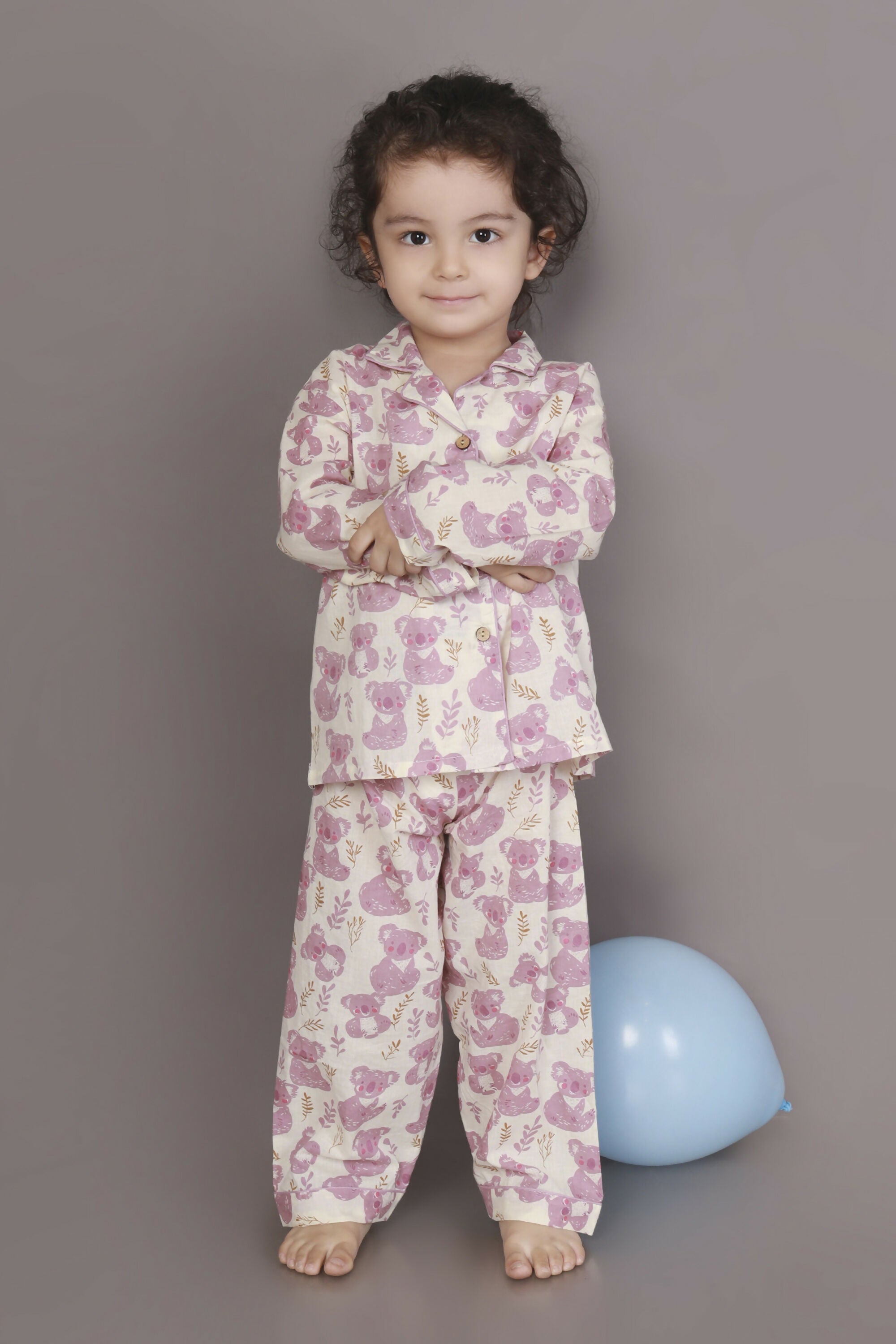 Breathables Kids Cotton Night Suit – White & Pink Teddy Shirt & Pyjama Co-Ord Set For Boys & Girls