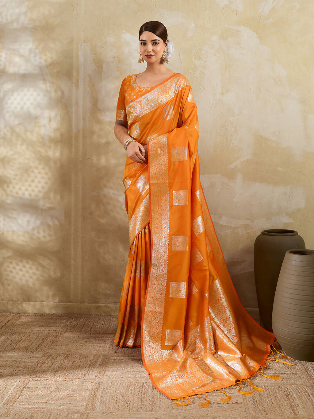 Shree Shyam Fashion Orange Silk Blend Saree