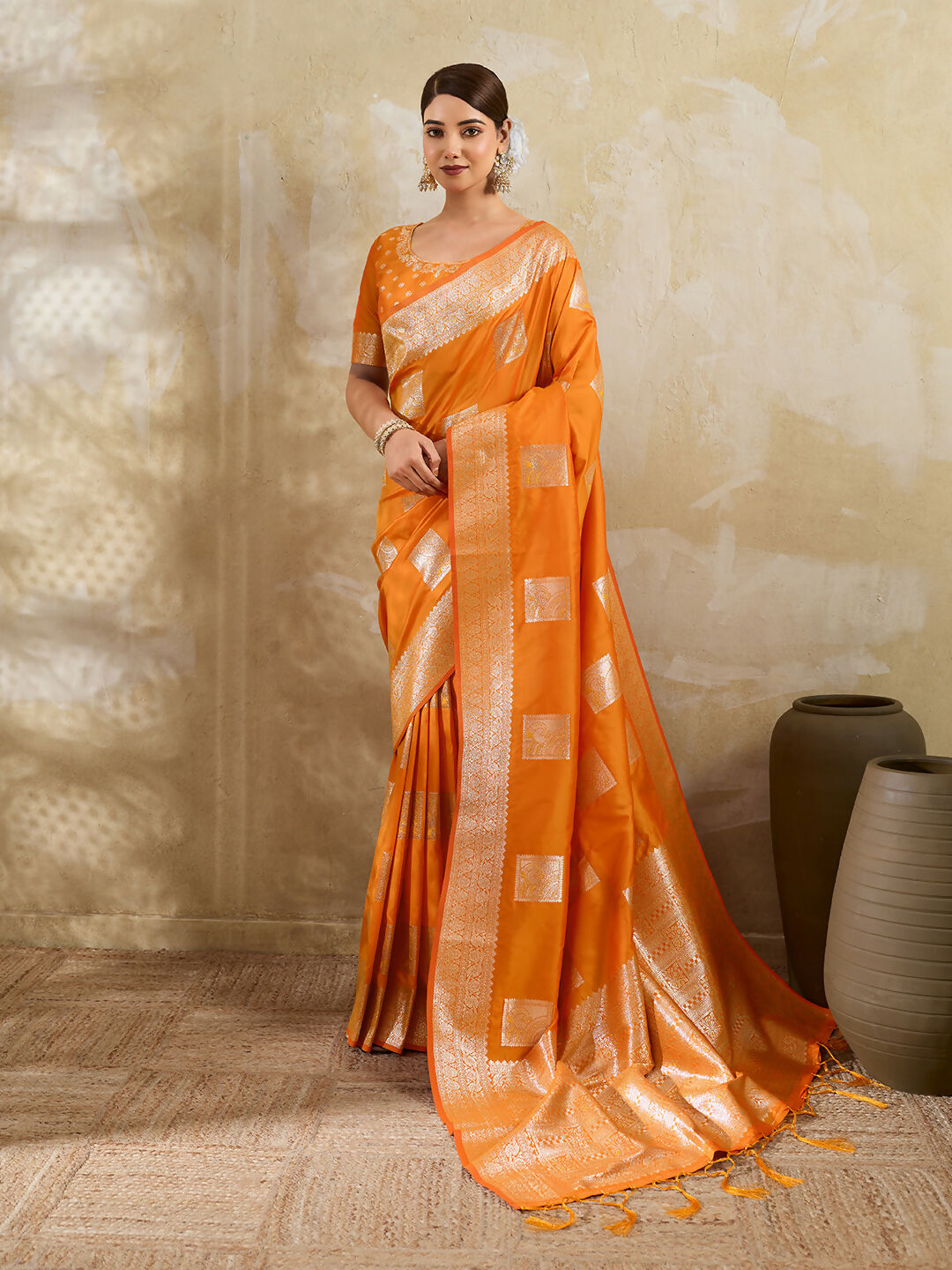 Shree Shyam Fashion Orange Silk Blend Saree