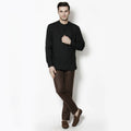 Even Apparels Black Linen Linen Men's Kurta With Band Collar