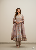 Functional Designer Grey Jam Silk Anarkali suit with Dupatta-Anbazaar
