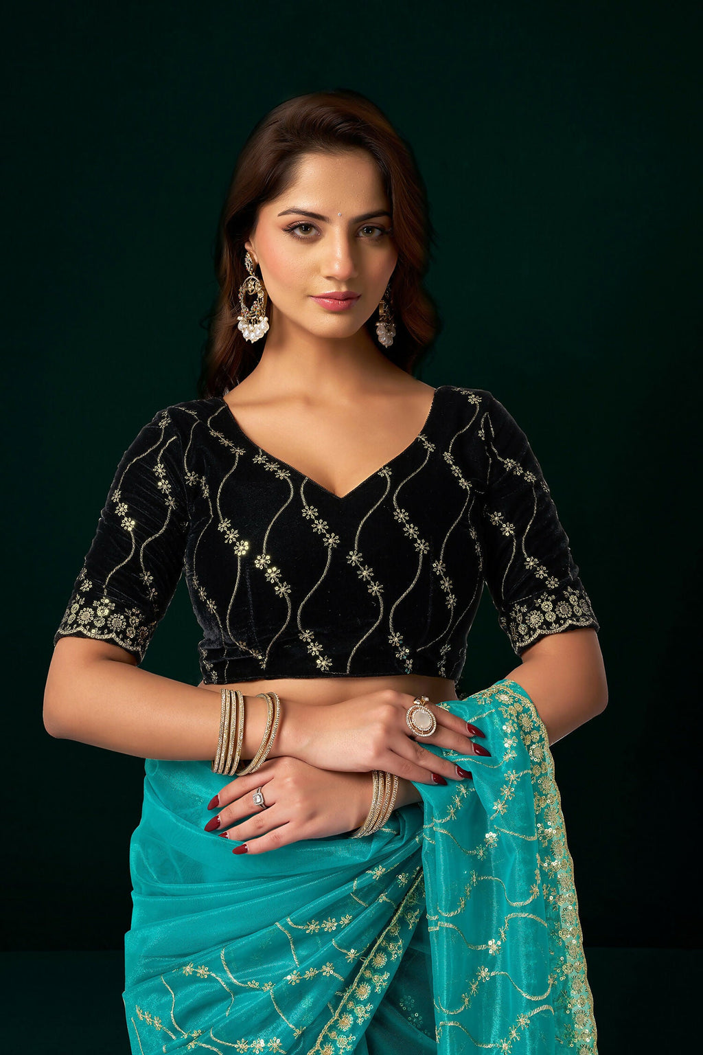 Joban Fashion Turquoise Net Party Wear Sarees