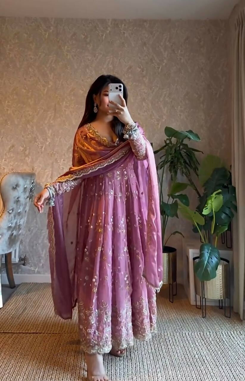Teeya Creation Pink Color Faux Georgette Long Party Wear Gown
