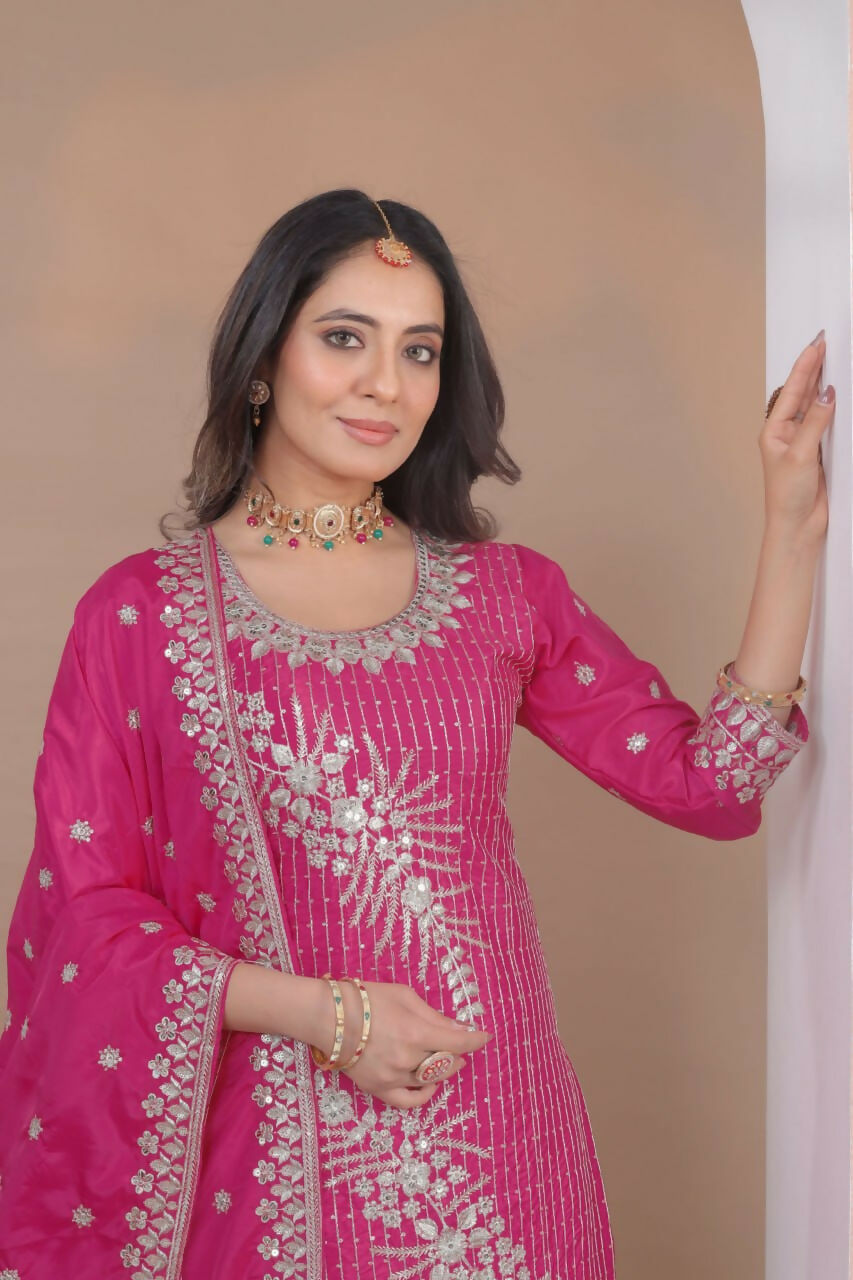 Teeya Creation Pink Color Natural Crepe Silk Wedding Wear Trending Salwar Suit