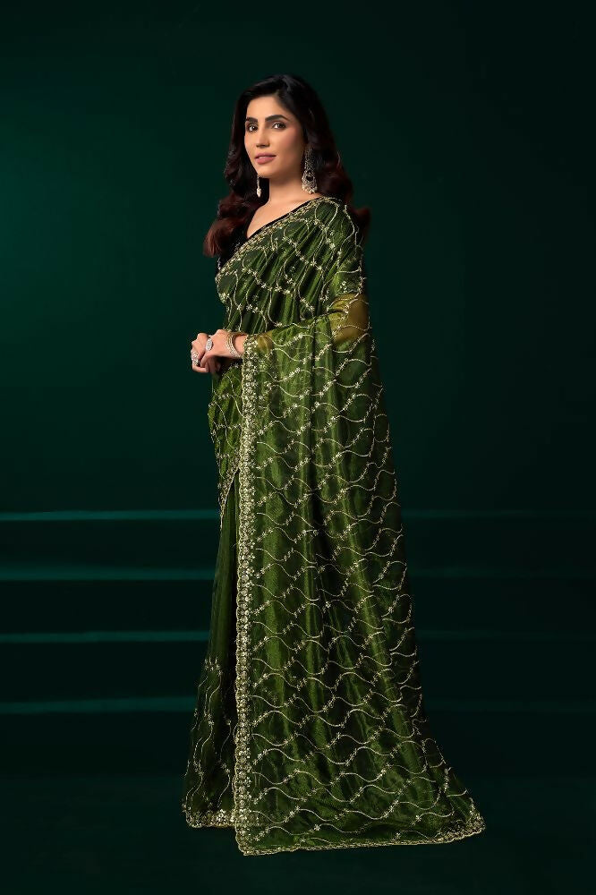 Joban Fashion Green Net Party Wear Sarees