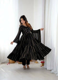 Teeya Creation Black Color Mal Chanderi Silk Hand Embroidery Work Long Gown