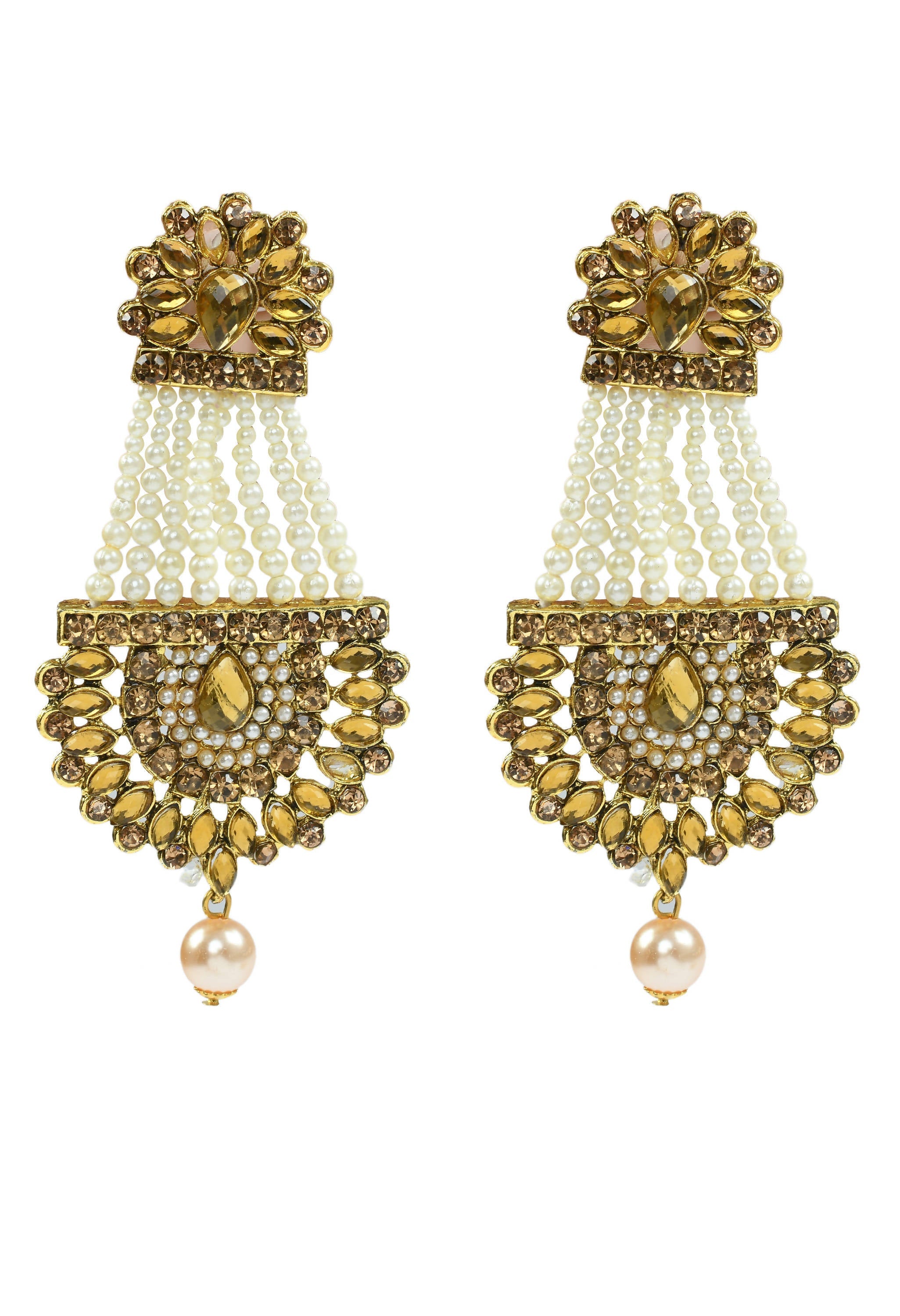 Mominos Fashion Johar Kamal Golden Kundan & Pearls Earrings With Tikka