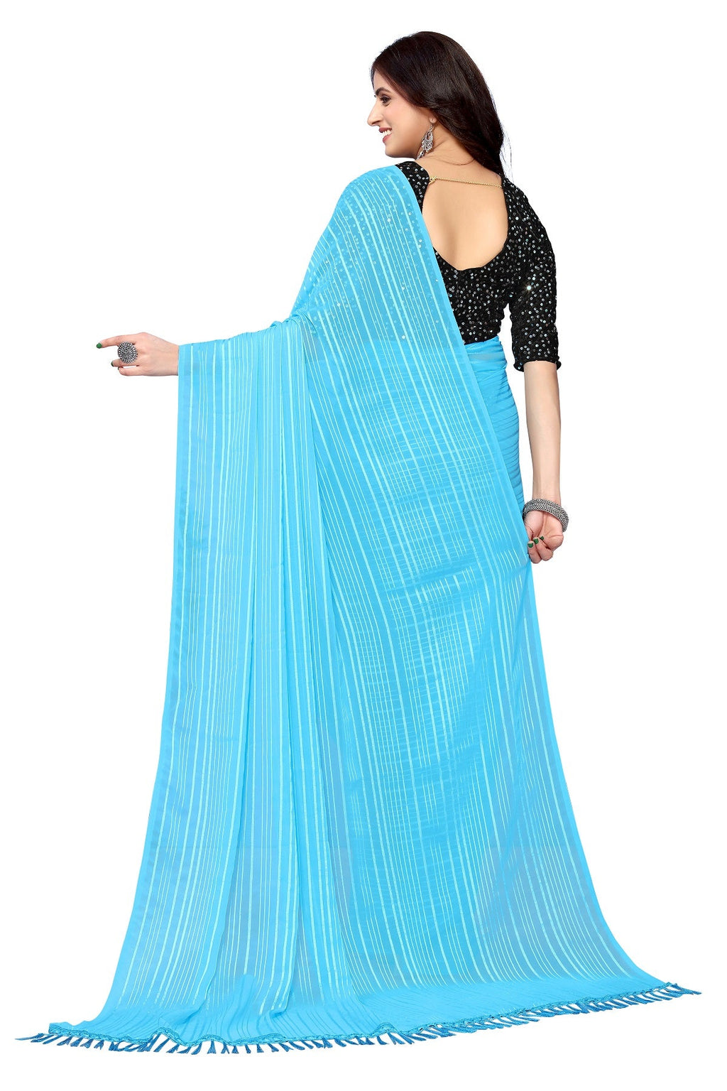 Vamika Georgette Sequence Work Firozi Bollywood Style Saree