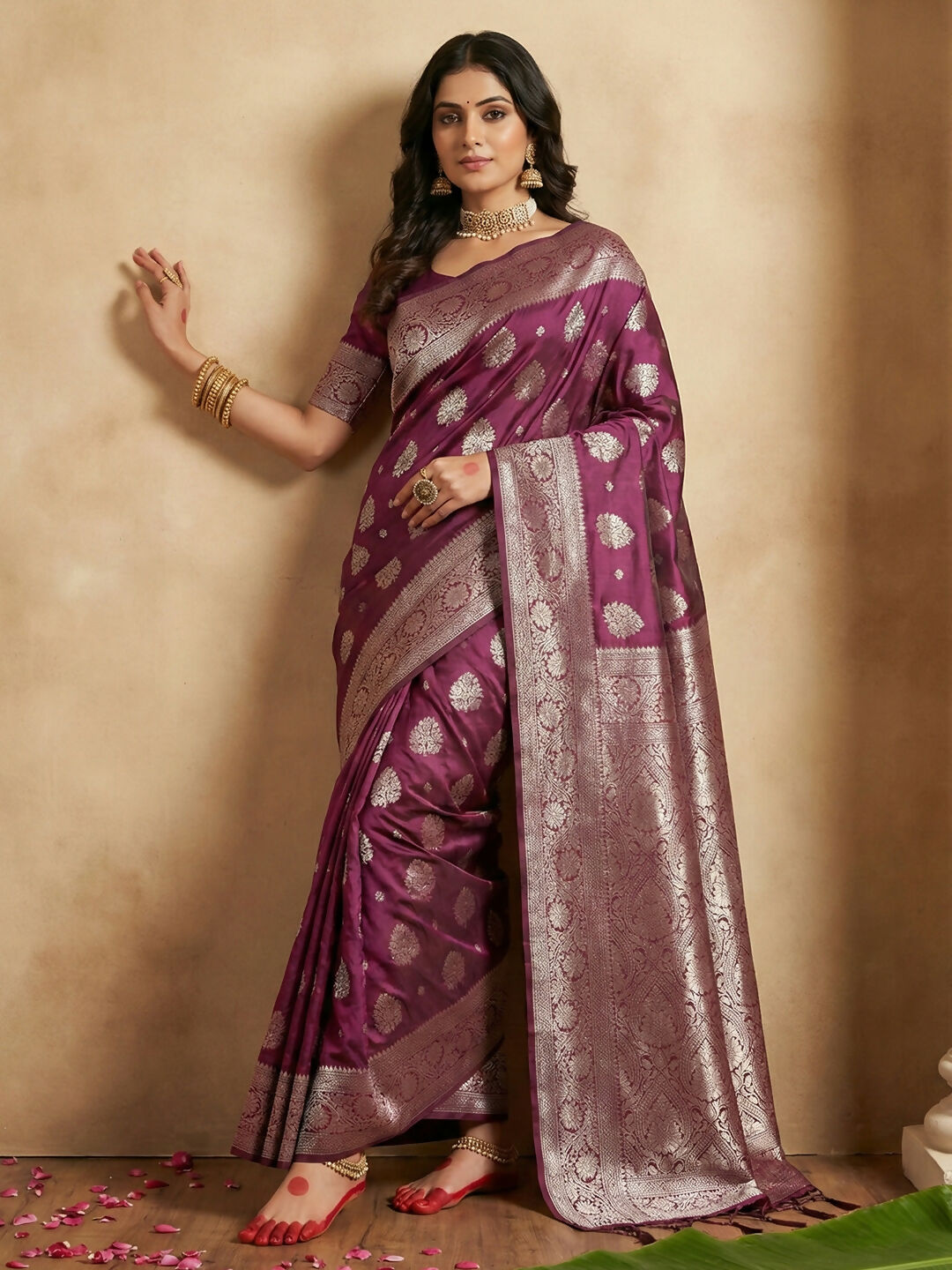 Shree Shyam Fashion Purple Silk Blend Saree